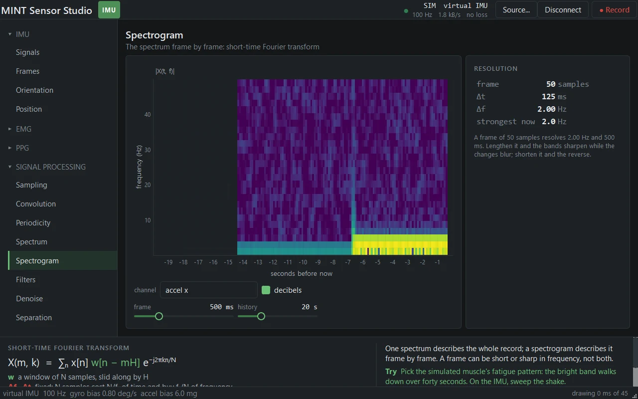 The Spectrogram page in the dark palette